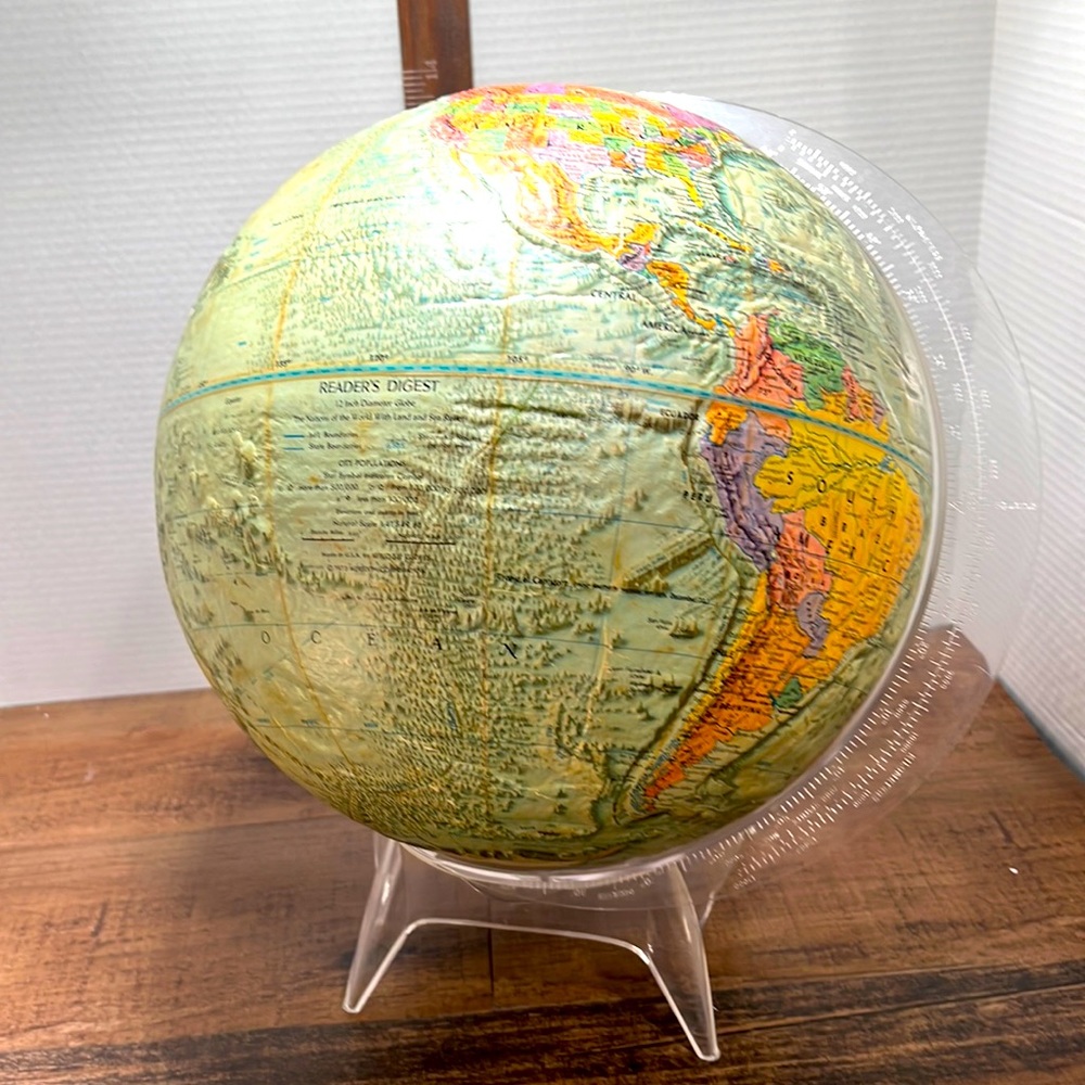 Great World Globe 12 inch Readers Digest Replogle USA Atlas Map 1970s